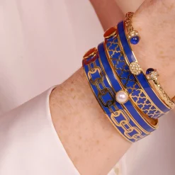 Agama Cobalt Hinged Enamel Bangle | Halcyon Days