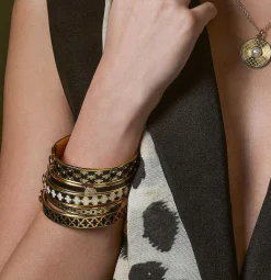 Bee Sparkle Trellis Black & Gold Bangle | Halcyon Days