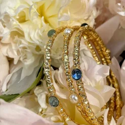 Cabochon Aquamarine Gold Push-On Bangle | Halcyon Days