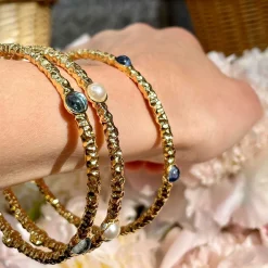 Cabochon Aquamarine Gold Push-On Bangle | Halcyon Days