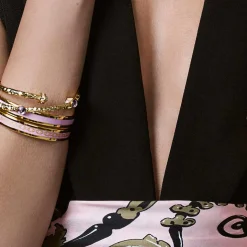 Cabochon Rose Quartz & Gold Push-On Bangle | Halcyon Days