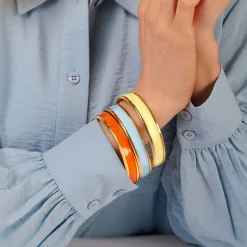 Enamel Bangle In Forget-Me-Not & Gold | Halcyon Days