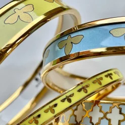 Enamel Bee Bangle In Forget-Me-Not & Gold | Halcyon Days