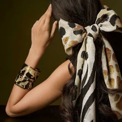Leopard Enamel Cuff Bangle Black & Gold | Halcyon Days