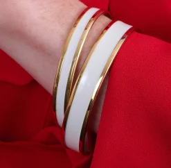 Skinny Cream & Gold Enamel Bangle | Halcyon Days