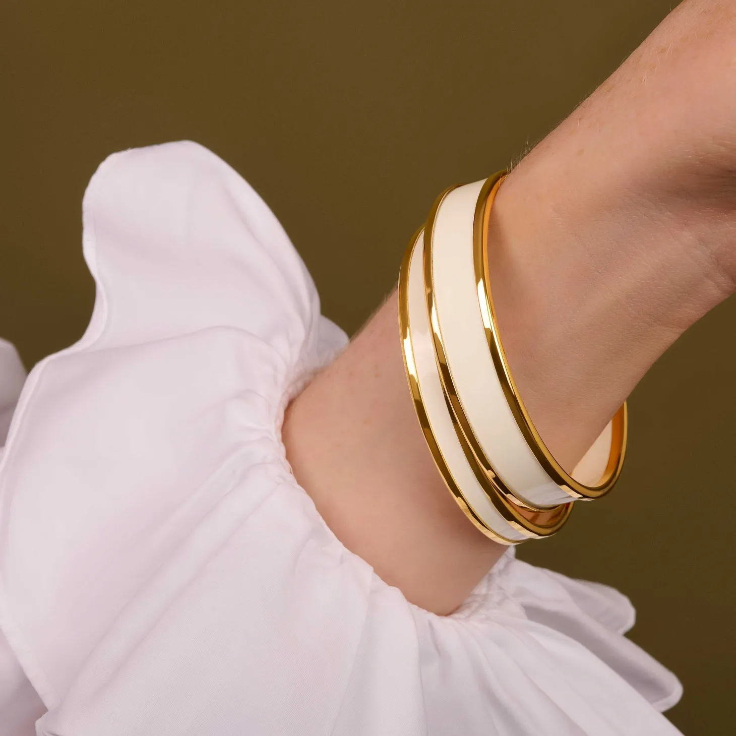Skinny Cream & Gold Enamel Bangle | Halcyon Days