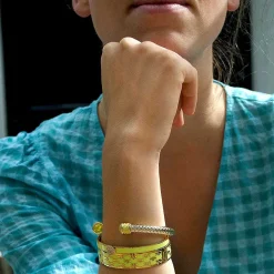 Skinny Pave Button Buttercup Gold Bangle | Halcyon Days